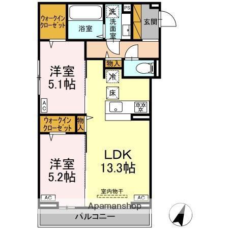 D-ROOM末広Ⅰ B(2LDK/1階)の間取り写真