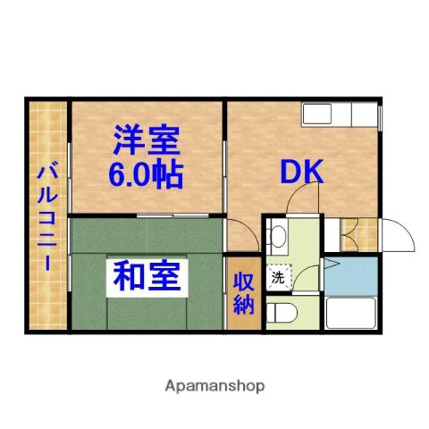 パルテール市川(2DK/2階)の間取り写真