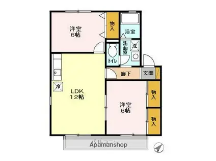 ロイヤルスクエアB(2LDK/1階)の間取り写真