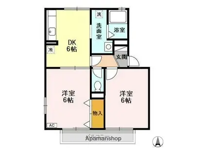 モン・レジーナB(2DK/2階)の間取り写真