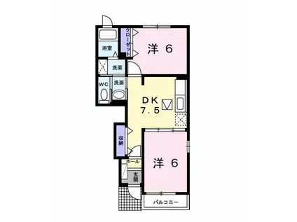 メゾンラルジュ B(2DK/1階)の間取り写真