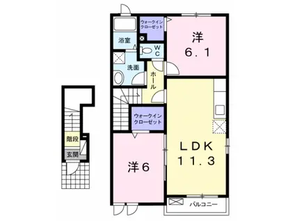 外房線 茂原駅 バス乗車時間:11分 大芝バス停で下車 徒歩2分 2階建 築16年(2LDK/2階)の間取り写真