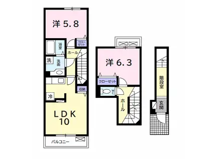 サンヴェール茂原D(2LDK/2階)の間取り写真