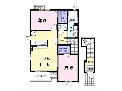 ウエストヒルズ(2LDK/2階)の間取り写真