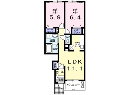 エスティーヌ・ソレイユⅠ(2LDK/1階)の間取り写真