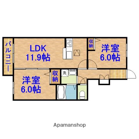 オアシスA棟(2LDK/1階)の間取り写真