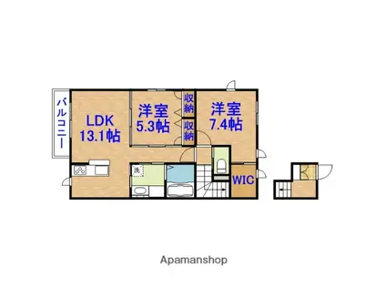 オアシスB棟(2LDK/2階)の間取り写真