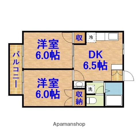シルクTUKASA Ⅲ(2DK/2階)の間取り写真