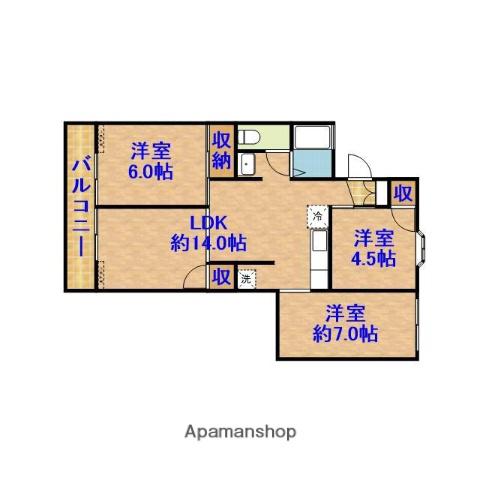 シャレーあそうⅡ(3LDK/2階)の間取り写真