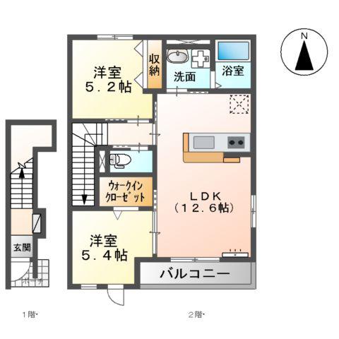 ESPERANZAⅡ(2LDK/2階)の間取り写真