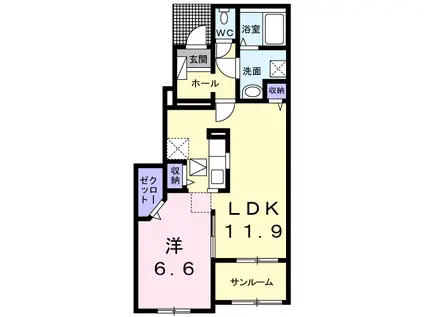 外房線 大網駅 徒歩7分 2階建 築7年(1LDK/1階)の間取り写真