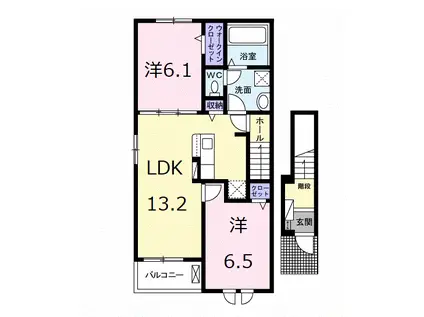 パレス ハンド Ⅰ(2LDK/2階)の間取り写真