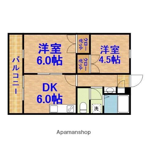 LILY GARDENS 東部台(2DK/2階)の間取り写真