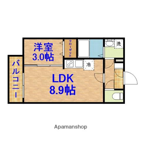 ジーメゾン千葉村田町エベッラ(1LDK/2階)の間取り写真