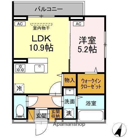 D-ROOM末広Ⅰ B(1LDK/2階)の間取り写真