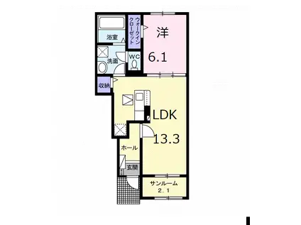 パレス ハンド Ⅰ(1LDK/1階)の間取り写真
