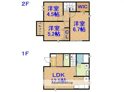 外房線 永田駅(千葉) 徒歩13分 2階建 築3年(3LDK)の間取り写真