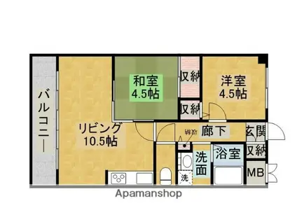内房線 木更津駅 徒歩17分 6階建 築31年(2LDK/3階)の間取り写真
