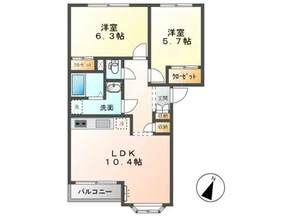 コージーハイム(2LDK/1階)の間取り写真