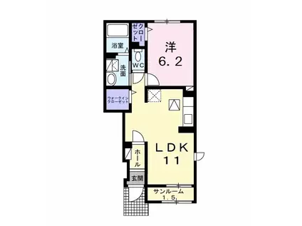 メヴィの森(1LDK/1階)の間取り写真