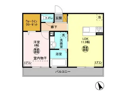 ハーモニックコート羽鳥野B(1LDK/2階)の間取り写真