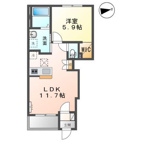 クリード長須賀(1LDK/1階)の間取り写真