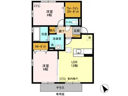 リビングタウンほたる野B(2LDK/1階)の間取り写真