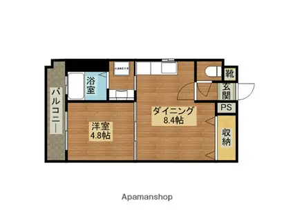 北川レジデンス(1DK/4階)の間取り写真