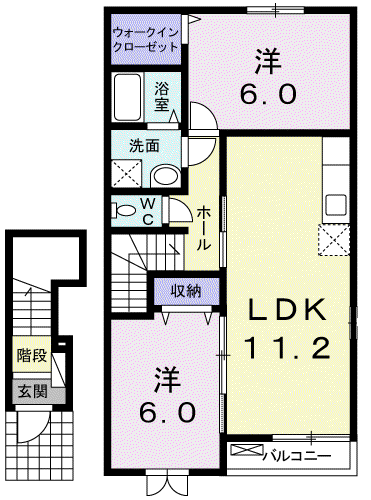 エクセレント・ネサキB(2LDK/2階)の間取り写真