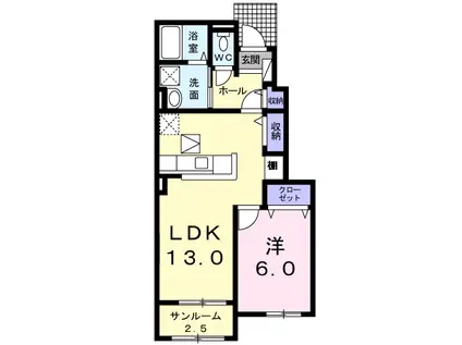 ル・シェルブルー A(1LDK/1階)の間取り写真