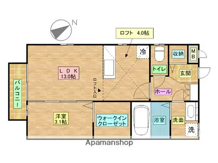 アドラーブル(1LDK/2階)の間取り写真