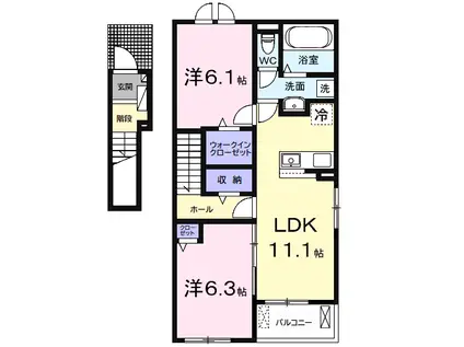 青木アパート1(2LDK/2階)の間取り写真