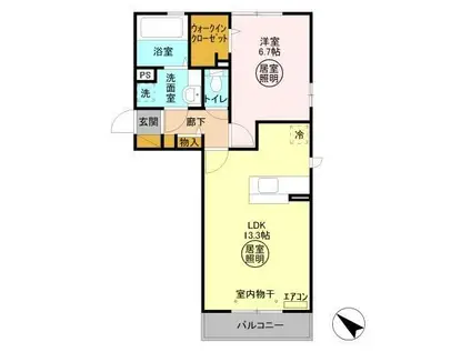 フロンティエールC(1LDK/2階)の間取り写真