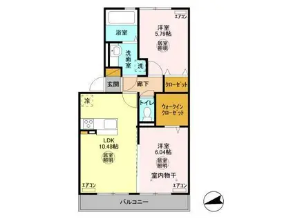 久留里線 祇園駅(千葉) 徒歩9分 3階建 築9年(2LDK/2階)の間取り写真
