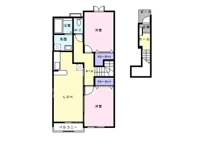 ディアコート・タカラ(2LDK/2階)の間取り写真