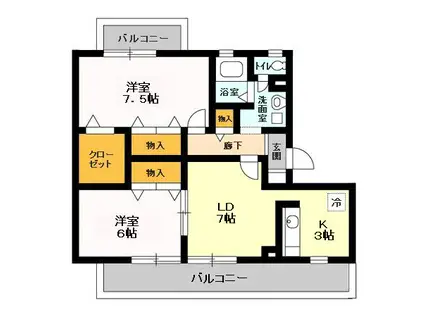 トリニシティ参番館(2LDK/2階)の間取り写真