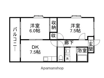 フラワーセブン A棟(2DK/1階)の間取り写真