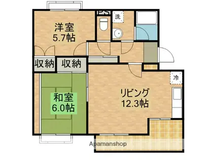 アドバンス在原B(2LDK/2階)の間取り写真