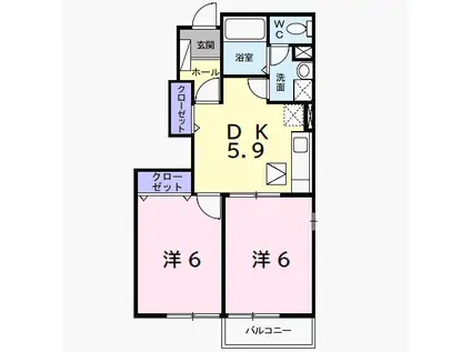 メゾンプラシードB(2DK/1階)の間取り写真