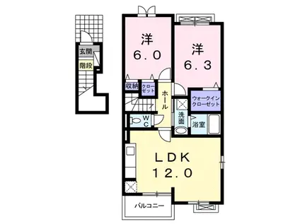 ヴィッファB(2LDK/2階)の間取り写真