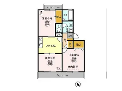 トリニシティ弐番館(3DK/2階)の間取り写真