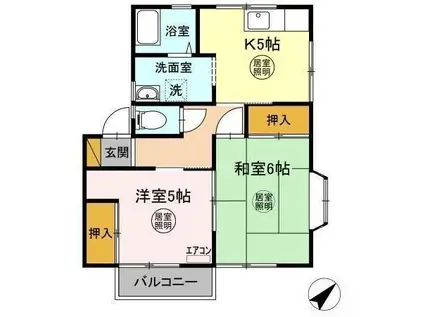 サウスコーポ B棟(2K/1階)の間取り写真