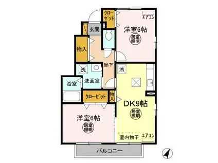 ガーデンコートC(2DK/1階)の間取り写真