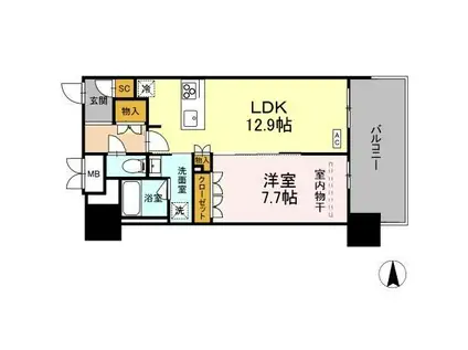 THE REJUVEPORT KISARAZU(1LDK/11階)の間取り写真