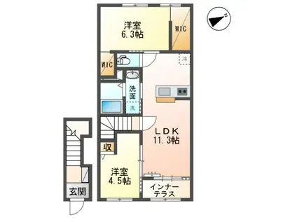 ノワール(2LDK/2階)の間取り写真