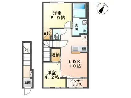 レナレジデンス(2LDK/2階)の間取り写真
