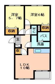 日の出Ⅱ(2LDK/1階)の間取り写真