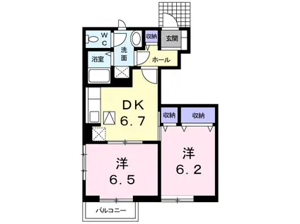 カーサジラソーレⅢ(2DK/1階)の間取り写真