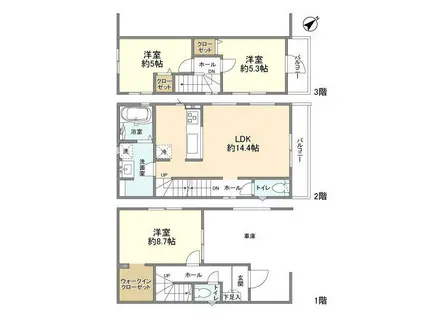 総武本線 津田沼駅 バス乗車時間：25分 二宮神社バス停で下車 徒歩3分 3階建 築1年(3LDK)の間取り写真