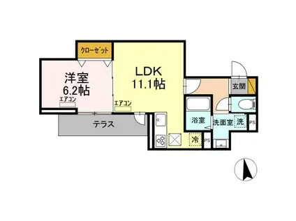 D-ROOM弁天3丁目 A棟(1LDK/1階)の間取り写真